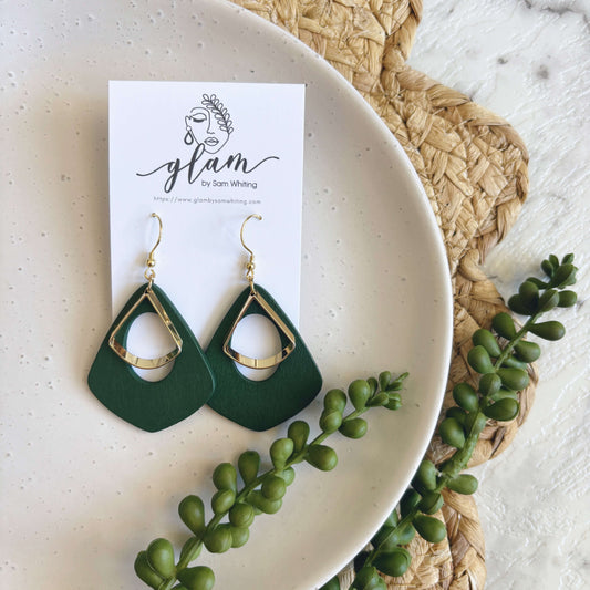 Green and Gold Dangles // Timber Earrings