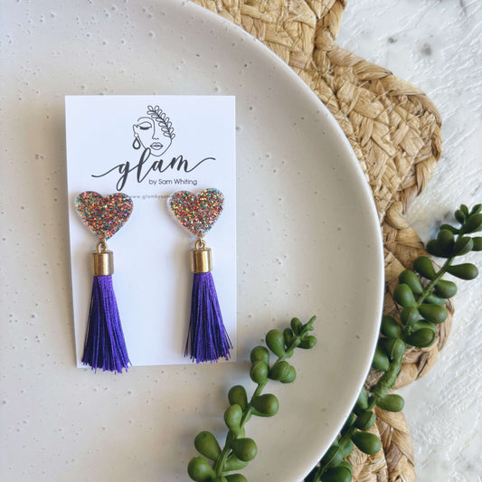 Heart Tassel // Stud Dangle Earrings