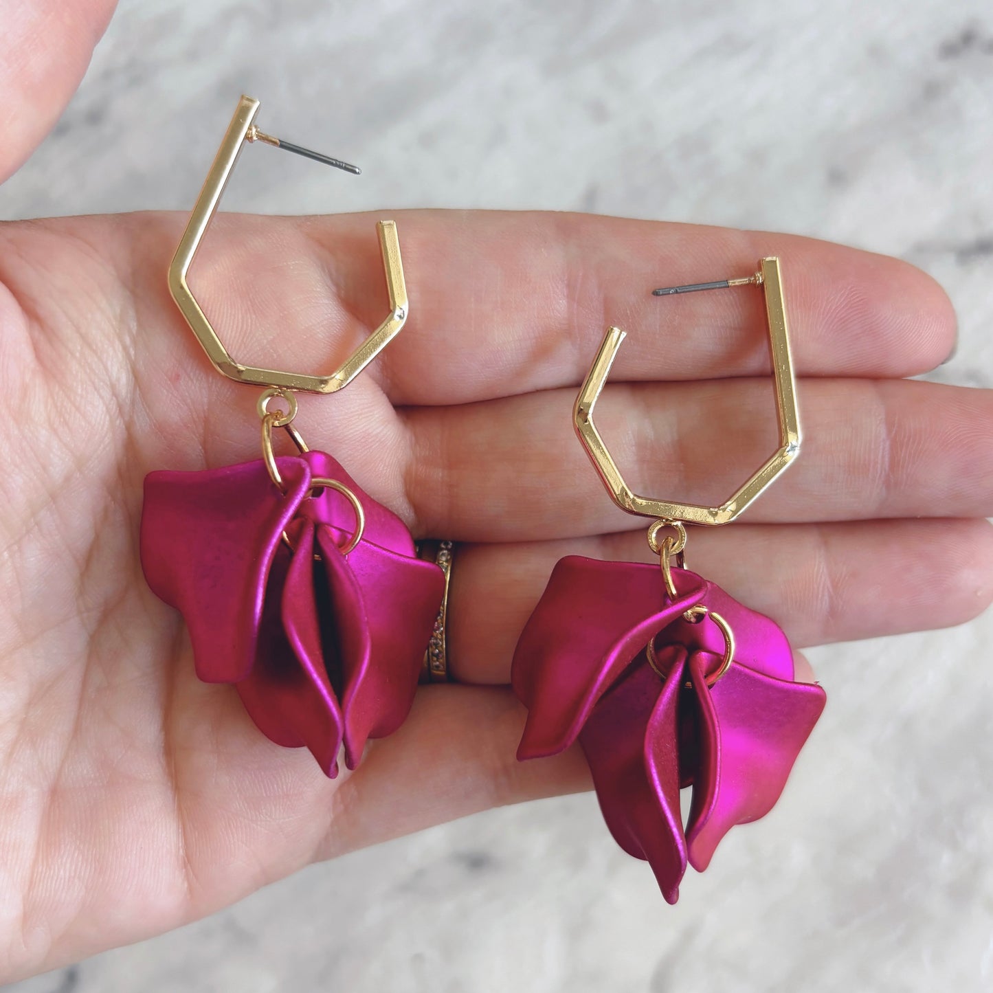 Metallic Pink Dangles // Clay Earrings