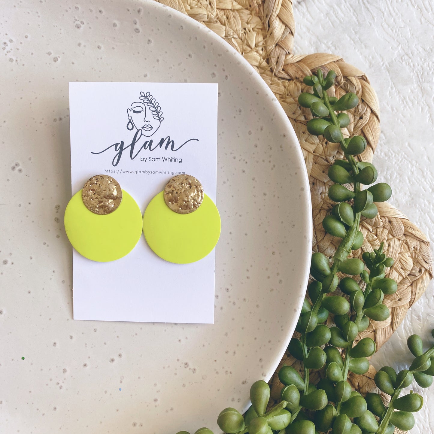 Fluro Circle Stud // Leather Earrings