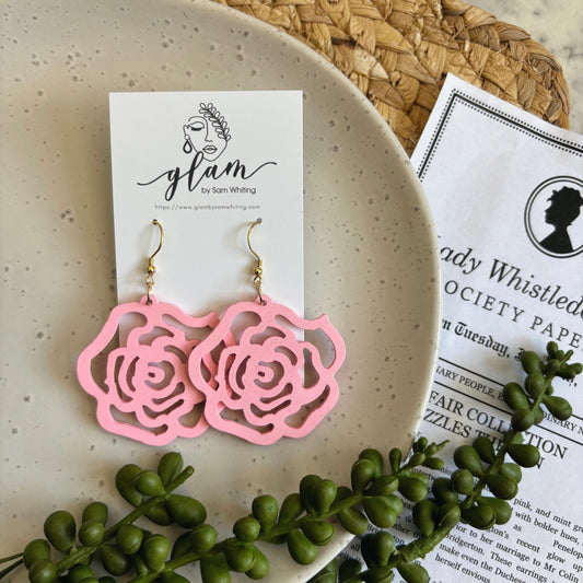 Queen Charlotte Pink Flower // Timber Earrings