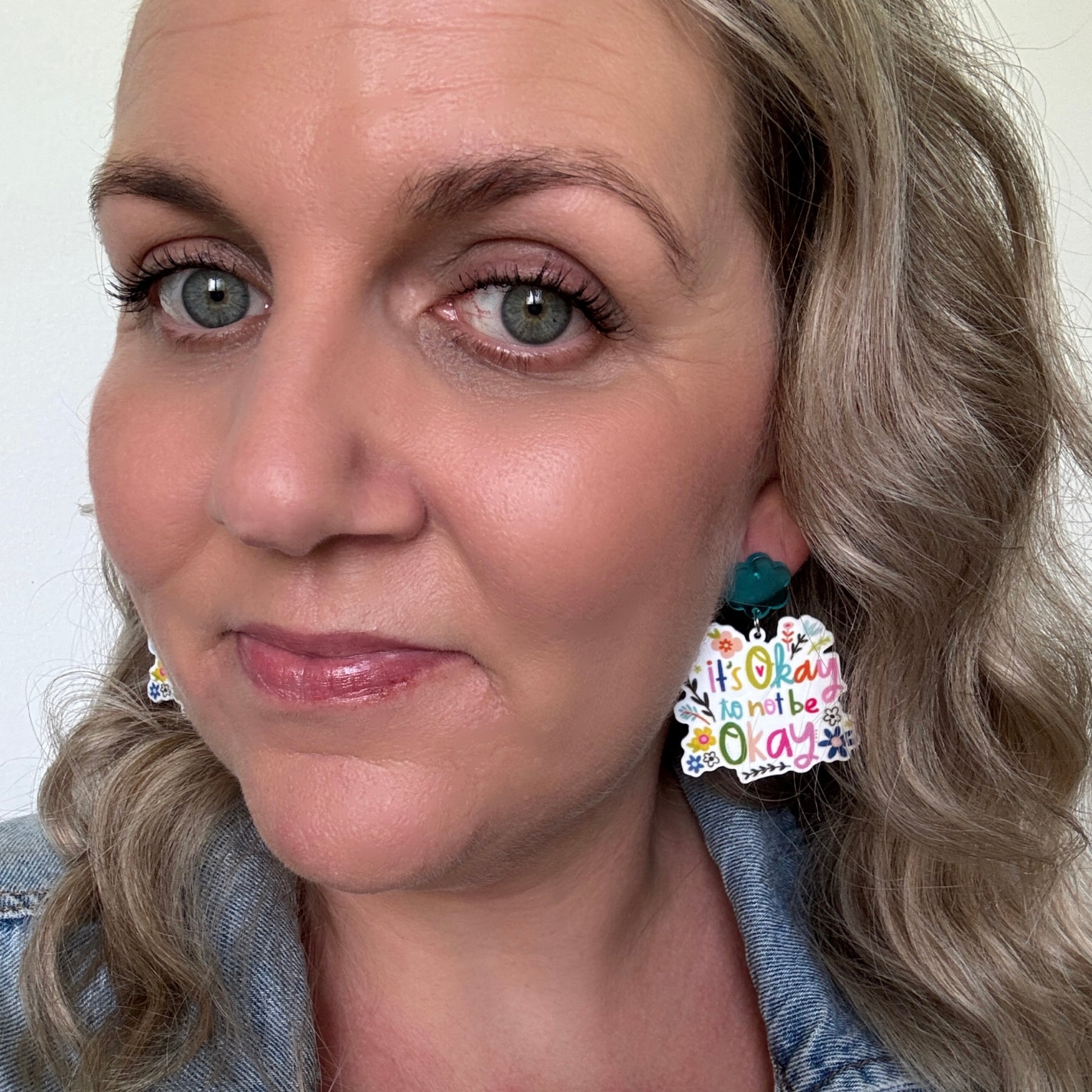 wellbeingn mental health stud earrings acrylic dangles