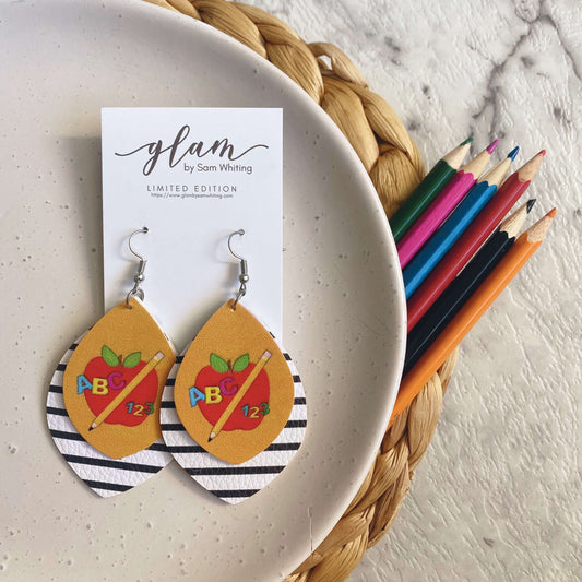 Teacher Double Layer leather earrings on a silver coloured hook. Perfect for Teacher Appreciation gifts.